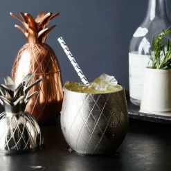 Ananas beker zilver gelijnd 400ml Cosy & Trendy