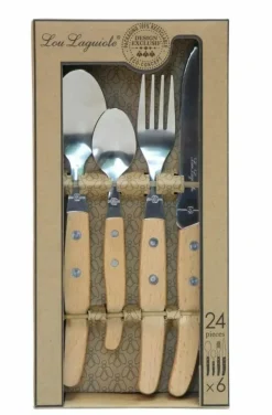 Bestekset Lou Laguiole Canopee Zilver Met Houten Handvat 24-delig