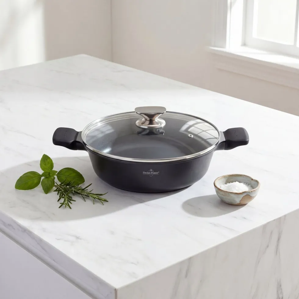 Braadpan laag 34 cm marmeren coating
