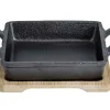 Gietijzer gratinschaal op plankje vierkant 13 cm