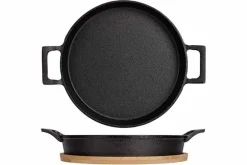 Gietijzer gratinschaal op plankje 20cm