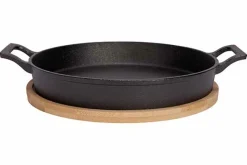 Gietijzer gratinschaal op plankje 20cm