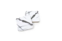 Glasonderzetters 10 cm marmer look wit