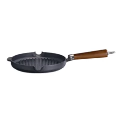 Grillpan 25 cm gietijzer houten steel Ronneby Bruk Maestro