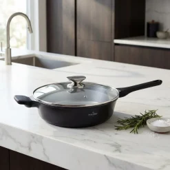 Hapjespan marmeren coating met glazen deksel 28 cm