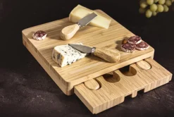 Kaasplank bamboe met snijplank en messen