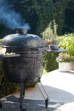 Kamado BBQ Grill XL zwart Kamal met zijbordjes en onderstel