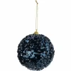 Kerstbal blauw glitters 10cm kunststof