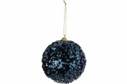 Kerstbal blauw glitters 10cm kunststof