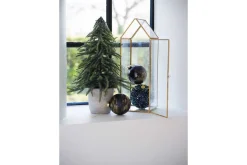Kerstbal blauw glitters 10cm kunststof