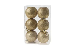 Kerstballen 6 Stuks Kunststof Glitter Goud