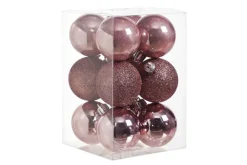 Kerstballen 12 Stuks Kunststof Roze
