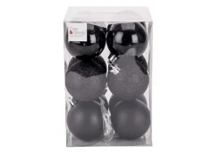 Kerstballen 12 Stuks Kunststof Zwart