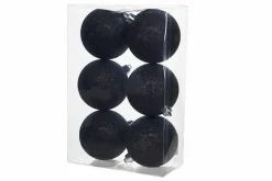 Kerstballen 6 stuks zwart 8 cm kunststof