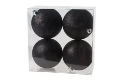 Kerstballen 4 st zwart glitter
