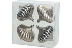 Kerstballen tol 4 stuks zilver 10 cm kunststof