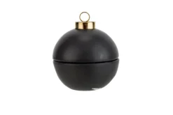 Kerstbal / theelichthouder zwart 7 cm