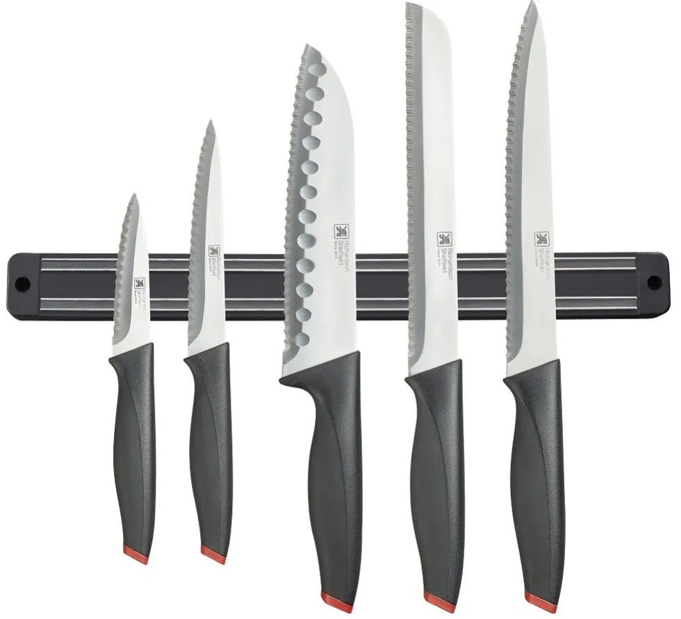 Keukenmessen set 5 delig RVS op magneetstrip Laser