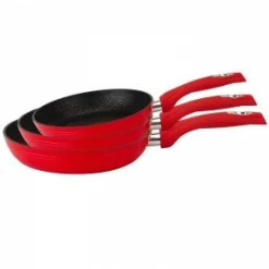Koekenpannen set 3-delig marmeren coating rood