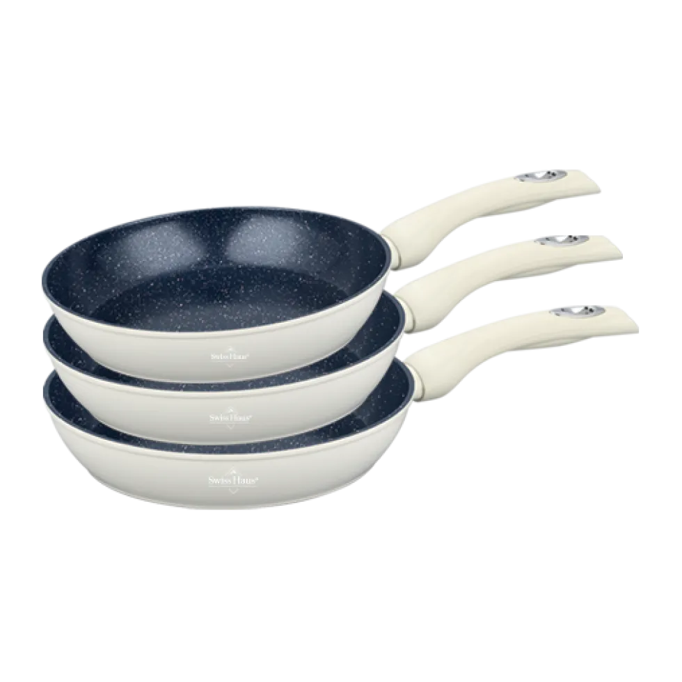 Koekenpannen set 3-delig marmeren coating creme