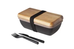 Lunchbox met bestek zwart 15,5 cm