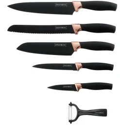 Messenset Non Stick 6 delig zwart rosé goud