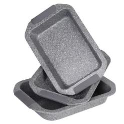 Ovenschalen marmeren coating set van 3 zwart grijs