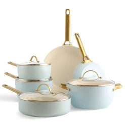 Pannenset 10 delig Greenpan Padova Blush Light Blue Gold