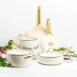 Pannenset 10 delig Greenpan Padova Cream Gold