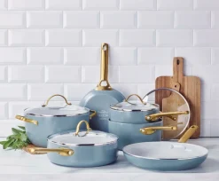 Pannenset 10 delig Greenpan Padova Smokey Blue Gold