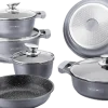 Pannenset 10 delig marmeren coating zilver limited