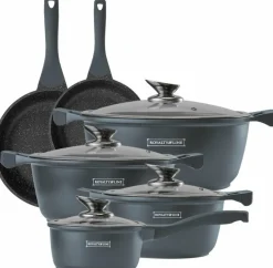 Pannenset 10 delig marmeren coating zilver limited