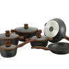 Pannenset 10 delig marmeren coating zwart bruin met wok