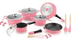 Pannenset 14-delig marmeren coating roze