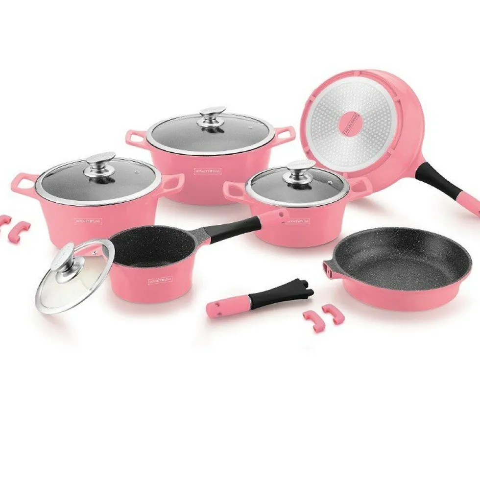 Pannenset 14-delig marmeren coating roze