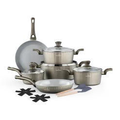 Pannenset keramische coating 14-delig champagne