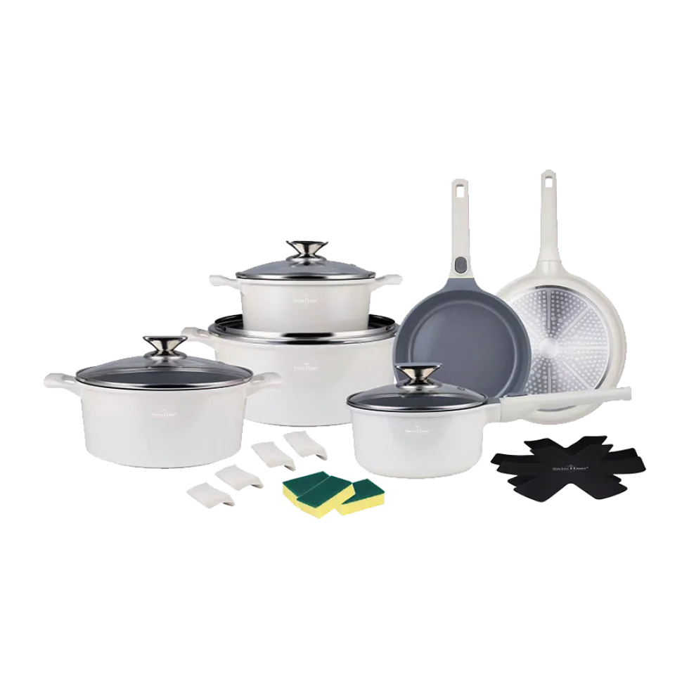 Pannenset keramische coating 19 delig Creme