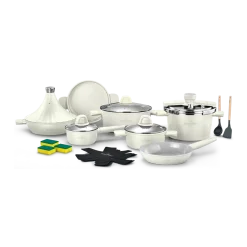 Pannenset keramische coating 20-delig Creme