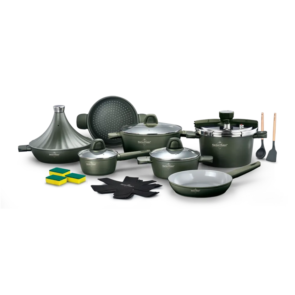 Pannenset keramische coating 20-delig Olive Green