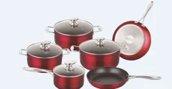 Pannenset marmeren coating 10-delig bordeaux