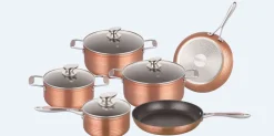 Pannenset marmeren coating 10-delig koper