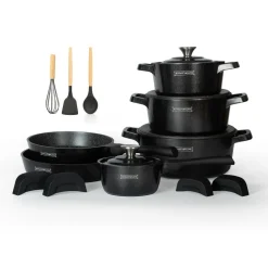Pannenset marmeren coating 14-delig zwart Creuset Royalty Line