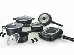 Pannenset marmeren coating 15-delig zwart