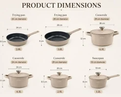 Pannenset marmeren coating 17-delig creme Creuset Swiss-Haus