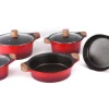Pannenset Wood 8-delig marmeren coating rood