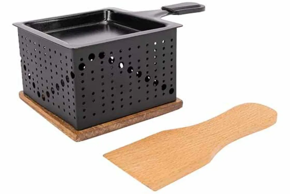 Raclette vierkant gaatjes met spatel Aspen