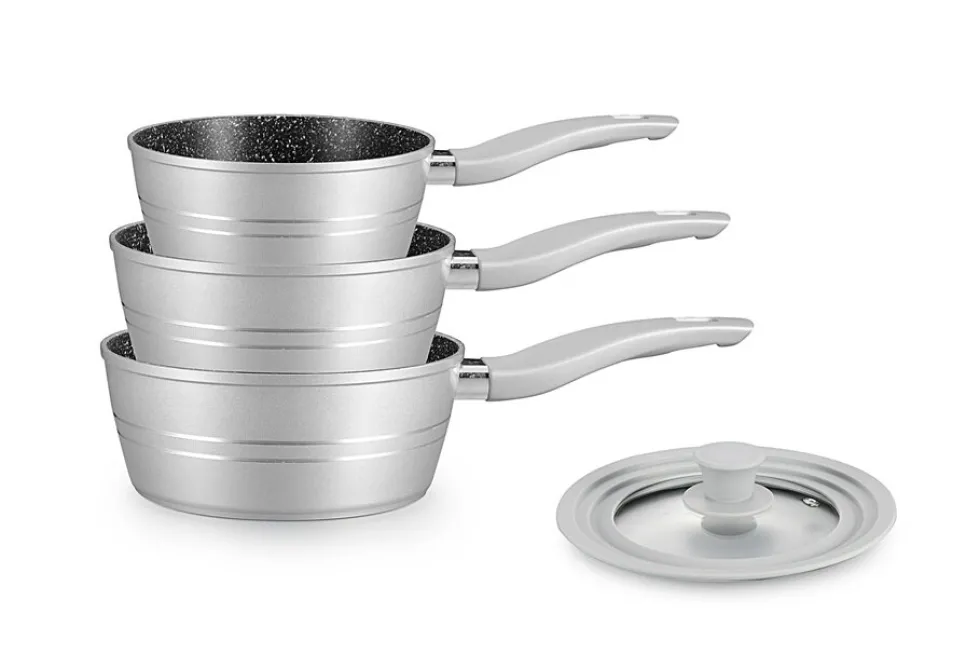 Sauspannen set 16-18-20cm marmeren coating Royalty Line zilver