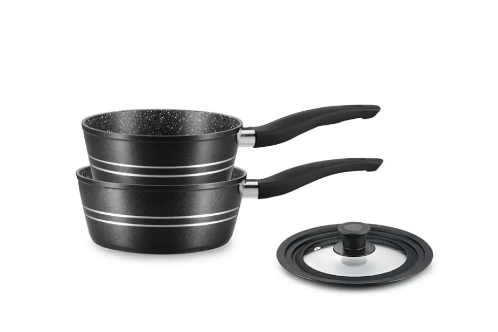 Sauspannen set 18 en 20 cm marmeren coating Royalty Line zwart