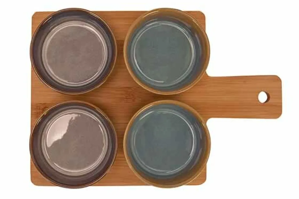 Serveerplank bamboe met 4 schaaltjes