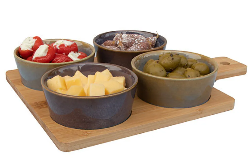 Serveerplank bamboe met 4 schaaltjes